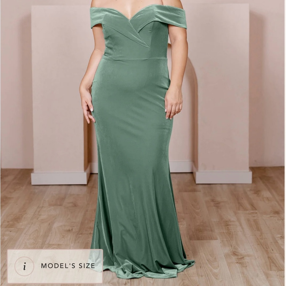 Revelry sage velvet bridesmaid Bardot dress size 20
